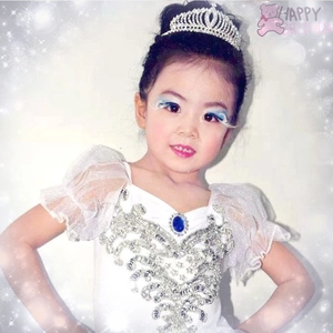 Detailed embroidery with blue gemstone and silver rhinestone crown for princess dress