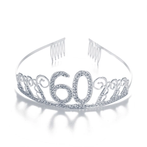 Détail de la couronne argentée du 60e anniversaire avec strass et peignes latéraux