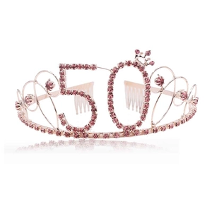 Corona di Compleanno in Lega Oro Rosa con Strass per Donna Accessori per Capelli per Feste Numero 13 16 20 21 50 60 70 80 90