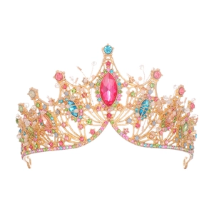 Couronne Baroque Vintage Diadème pour Femmes Alliage Strass Cristal Künstliche Perle Coiffe de Mariée Mariage Fête Anniversaire Bijoux