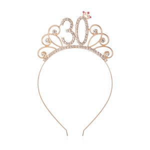Rose gold 30th birthday rhinestone crown tiara headband for women party accessories