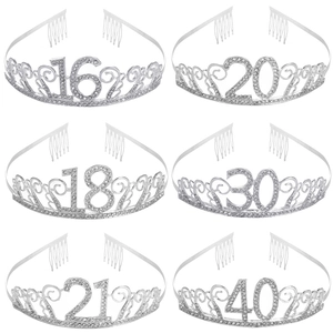 Tiare Couronne d'Anniversaire en Strass Argenté pour Filles Femmes Alliage Numéro Anniversaire Fête Accessoires de Cheveux Bijoux
