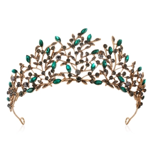 Baroque Vintage Bridal Crown For Women Luxurious Alloy Rhinestone Leaf Branch Tiara For Wedding Birthday Banquet Party Headpiece