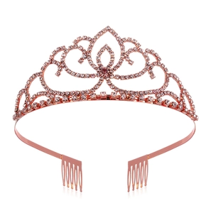 Elegant rose gold bridal tiara with floral pattern and sparkling crystal rhinestones