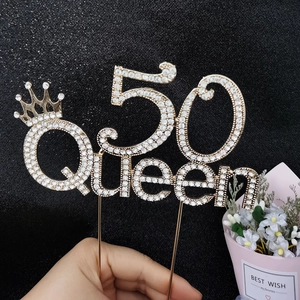 Décoration de gâteau 50 Queen dorée avec strass pour fête du 50ème anniversaire