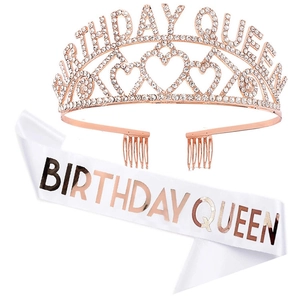 Birthday Queen Girl Rhinestone Tiara Crown And Satin Sash Anniversary Party Decorations Favors Gift For Women Girls Jewelry