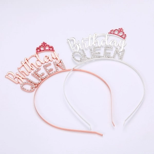 Rose gold and silver Birthday Queen headband set with sparkling rhinestones and crown