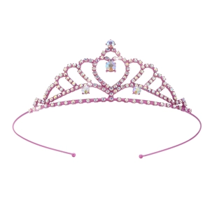 Pink rhinestone heart crown headband with sparkling crystals for girls' princess parties