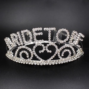 Elegant silver bride to be crown headband with sparkling rhinestones and heart pattern