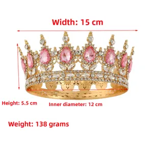 Detailed size specifications for the gold crystal bridal crown with 15cm width and 5.5cm height