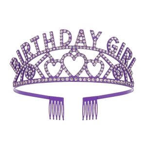 Sparkling purple Birthday Girl rhinestone tiara with elegant heart details for parties