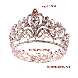 Rose gold crystal bridal crown with teardrop centerpiece, 5.2cm height and 9cm diameter