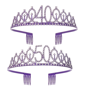 Sparkling purple rhinestone birthday tiara set with numbers 40 and 50 for women's party