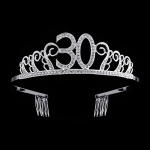 Couronne du 30ème anniversaire en argent avec strass brillants pour déco de cheveux