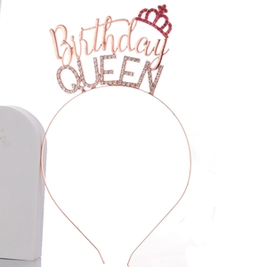 Rose gold Birthday Queen crown headband with sparkling rhinestones for party celebrations