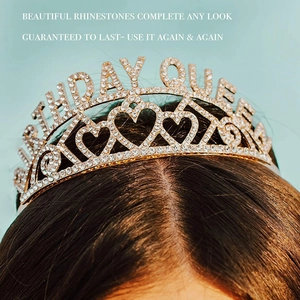Couronne dorée Birthday Queen avec strass et motif cœur pour fête d'anniversaire