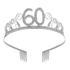 Diadème argenté élégant pour 60e anniversaire avec strass et peignes à cheveux intégrés