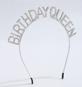 Silver Birthday Queen crown headband with sparkling rhinestones for party celebrations