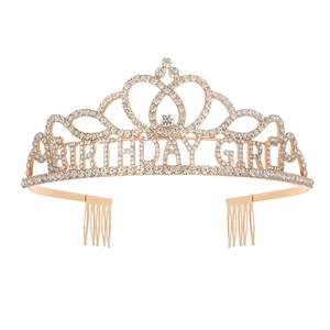 Ροζ χρυσό στέμμα γενεθλίων Birthday Girl με στρας και σχέδιο σε σχήμα καρδιάς