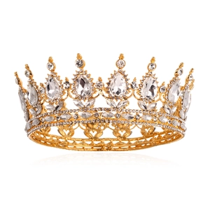Luxurious gold crystal bridal tiara crown with teardrop rhinestones for wedding styling