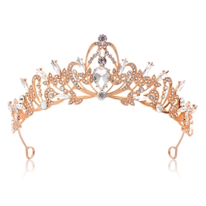 Diadème de mariée baroque or rose avec pierres noires et strass brillants pour femmes