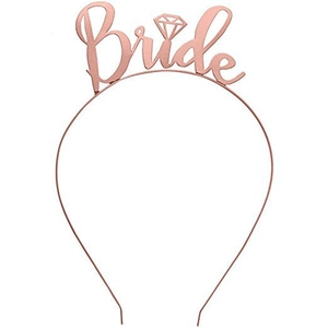 Elegant rose gold Bride headband with diamond accent and matching party sash set