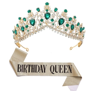 Collezione Tiara e Fascia Birthday Queen con Strass per Donna Oro Rosa Argento Corona per Feste Decorazioni Fascia