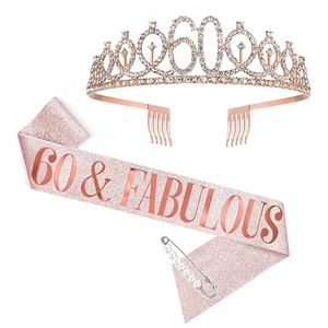 Legierung Strass Krone Satin Schärpe Künstliche Perle Pin Geburtstag Party Set Für Damen Rose Gold Queen Feier Dekoration Zubehör