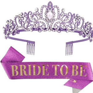 Purple crystal tiara and Bride To Be sash set for bridal party and bachelorette events