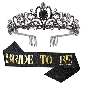 Glittery Bride to Be sash and silver rhinestone crown tiara set for bachelorette parties