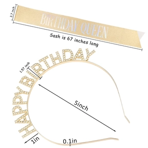 Ensemble écharpe Birthday Queen pailletée et serre-tête Happy Birthday en strass