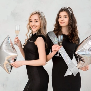 Écharpe Birthday Queen pailletée argentée et serre-tête Happy Birthday pour fête