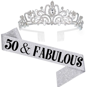 Rose gold 50th birthday set with 50 & Fabulous sash and crystal rhinestone tiara