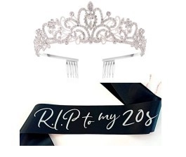 Ensemble couronne du 30e anniversaire et écharpe en satin noir avec lettrage blanc