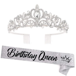 Ensemble Diadème Et Écharpe Birthday Queen Pour Femmes Filles Écharpe d'Anniversaire Pailletée Couronne En Cristal De Strass Décorations De Fête d'Anniversaire