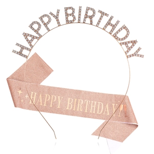 Kit d'anniversaire or rose avec serre-tête en cristal et écharpe à paillettes chic