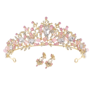 Élégant Diadème Couronne en Alliage de Strass Perlé Avec Boucles d'Oreilles Parure Écharpe Birthday Queen pour Femme Mariage Fête
