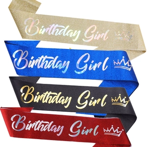 Set d'écharpes d'anniversaire Birthday Girl en or, bleu, noir et rouge avec paillettes