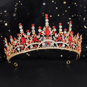 Luxury Vintage Baroque Alloy Rhinestone Bridal Crown Gold Red Green White Blue Crystal Tiara Wedding Party Queen Headwear