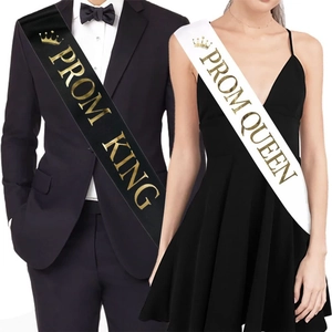 Prom King And Queen Sash Satin Glitter Coronation Ribbons For Graduation Party Ball Decor Birthday Celebration Supplies