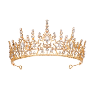 Luxurious gold crystal bridal tiara for weddings with sparkling rhinestones and elegant design