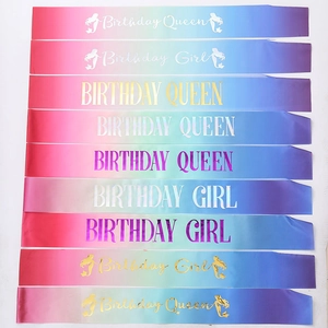 Colorful gradient Birthday Queen sash with mermaid design for party celebrations