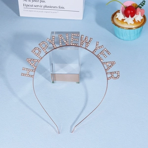 Serre-tête Happy New Year en or rose avec strass brillants pour fêtes de fin d'année