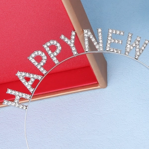 Serre-tête argenté HAPPY NEW YEAR avec strass pour fêtes et célébrations du Nouvel An