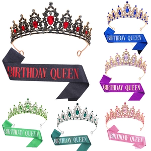 Couronne Tiara en Strass Birthday Queen et Écharpe Pailletée pour Femmes Filles Décorations de Fête d'Anniversaire Accessoires