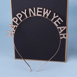 Serre-tête Happy New Year scintillant avec strass sur métal or rose pour soirées de fête
