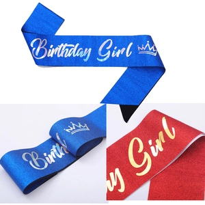 Blue and red glitter Birthday Girl sashes with elegant crown and artistic font