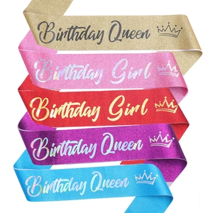 Glitter Birthday Queen Girl Party Sash Sparkly Fabric Celebration Shoulder Strap For Women Girls Birthday Party Decorations