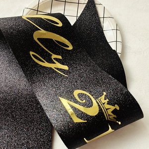 Elegant black glitter birthday sash with gold mirror foil boy 2 crown lettering