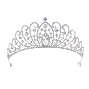 Elegant silver bridal tiara with sparkling rhinestones and AB crystals for weddings